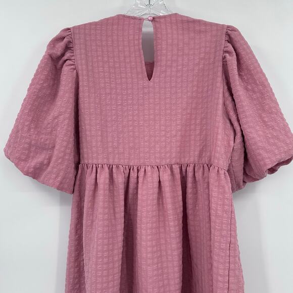 Mable Renee Puff Sleeve Textured Babydoll Dress Pink Cottagecore Womens Sz S - Picture 10 of 11